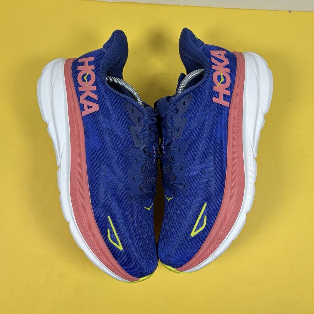 HOKA Clifton 9 Womens Sz 8.5 Running Shoes 1127896 EVN Blue Evening Sky Coral